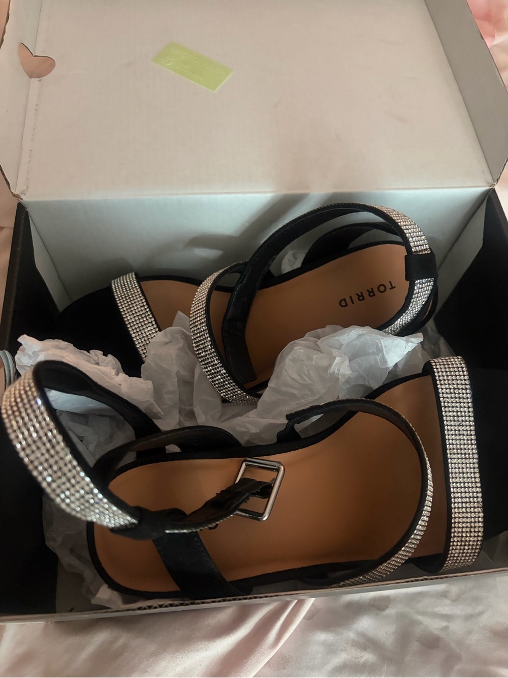 torrid Black Sandals with Silver Rhinestone Straps